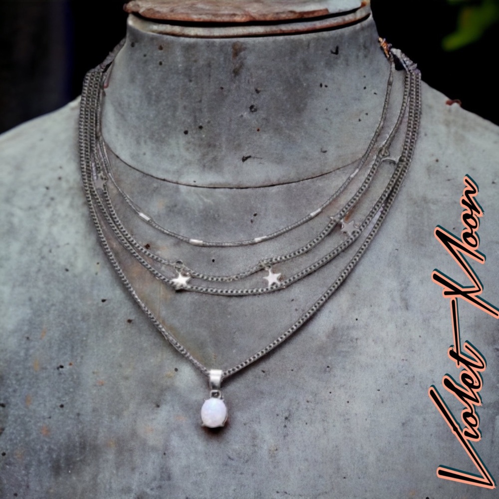 HP! New! ☆ Opal & Star Multilayered Silver Necklace